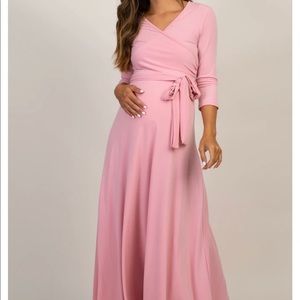 Pinkblush maternity pink draped 3/4 sleeve maxi
